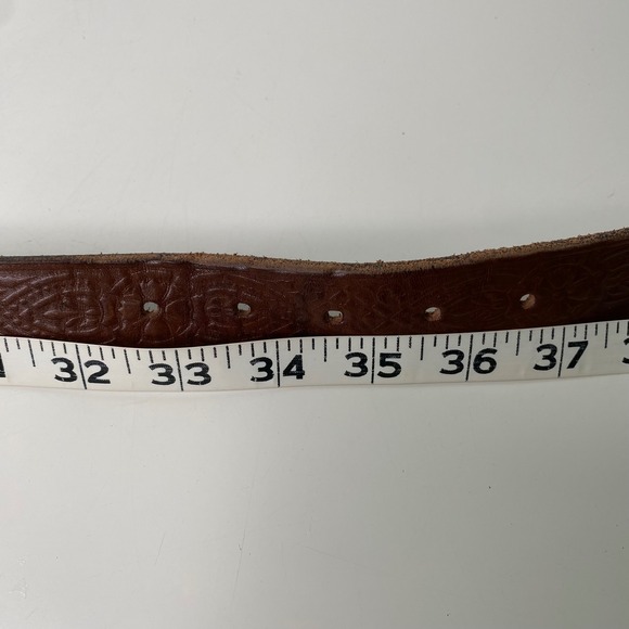 Womens Brown Genuine Leather Embossed Western Belt Silver Oval Buckle M USA - Picture 9 of 10